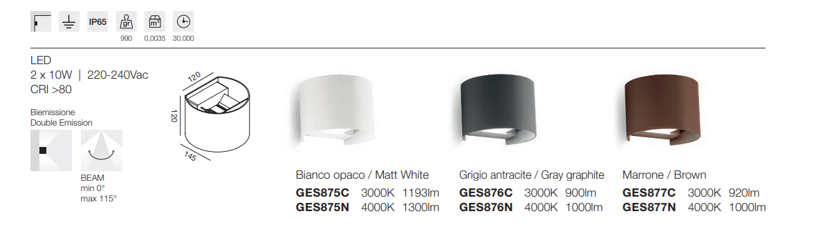 GEALUCE applique in alluminio bianco-antracite-marrone diffusore vetro LED 2X10W GEALUCE applique in alluminio bianco-antracite-marrone diffusore vetro LED 2X10W